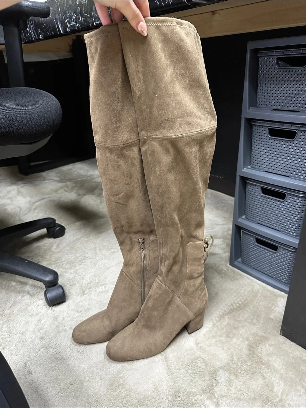 ALDO Tan Faux Suede Over-the-Knee Block Heel Boots Side Zip Size 9